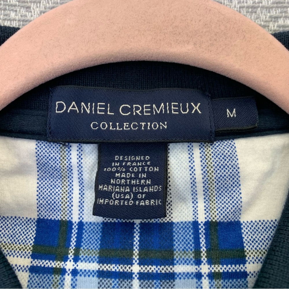 DANIEL CREMIEUX Men's Plaid Short Sleeve Blue & White Polo Shirt NWT Medium #959 - Picture 2 of 10
